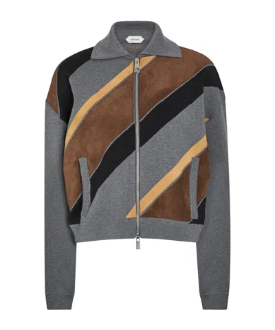 Versace Notched Lapel Patchwork Short Zip-up Jacket In Multi