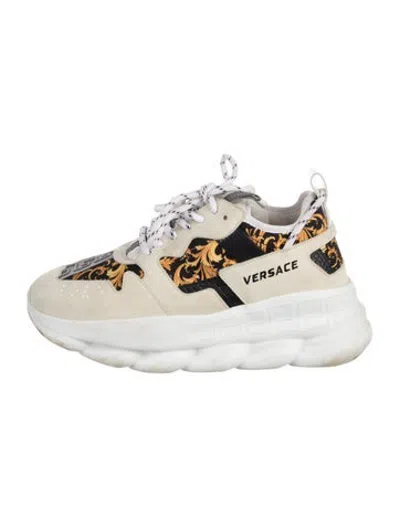 Pre-owned Versace Nubuck Patterned Chunky Sneakers In White
