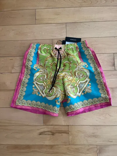 Pre-owned Versace Nwt -  Baroque Swim Trunks In Multicolor