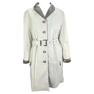 Pre-owned Versace Nwt F/w 1995 Gianni  Runway White Leather Silver Satin Medusa Car Coat