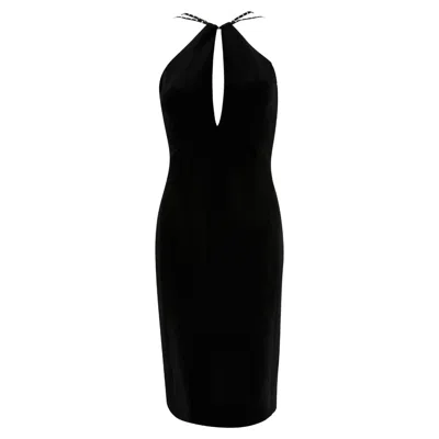 Pre-owned Versace Nwt F/w 2004  By Donatella Runway Studded Black Wool Pencil Dress It38