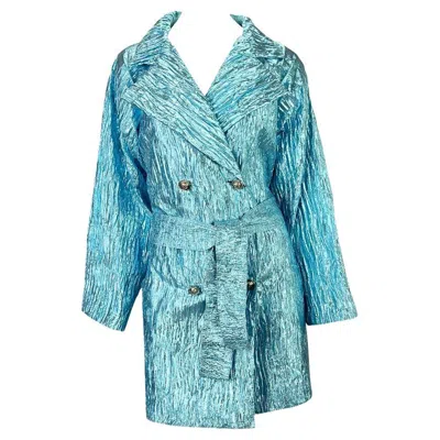 Pre-owned Versace Nwt S/s 1994 Gianni  Baby Blue Metallic Crinkled Lamé Medusa Coat 6