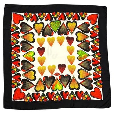 Pre-owned Versace Nwt S/s 1997 Gianni  Abstract Red White Heart Print Square Silk Scarf