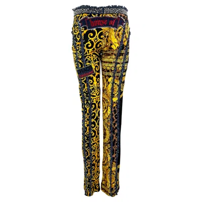 Pre-owned Versace Nwt S/s 2005  By Donatella Baroque Print 'chaos Couture' Studded Jeans In Black