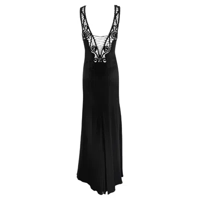 Pre-owned Versace Nwt S/s 2006  By Donatella Sheer Plunging Backless Silk Satin Slip Gown In Black