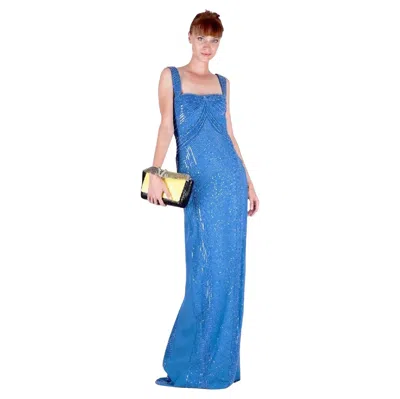Pre-owned Versace Nwt  $12575 Silk Blue Fully Embellished Corset Dress Gown It. 44 Us 10