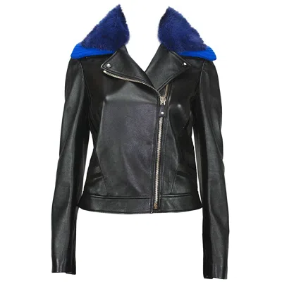 Pre-owned Versace Nwt  $8795 Black Leather Moto Jacket With Removable Double Mink Collar 40