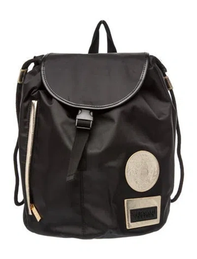 Pre-owned Versace Nylon Backpack In Black