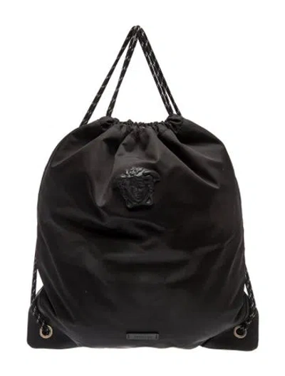 Pre-owned Versace Nylon Backpack In Black