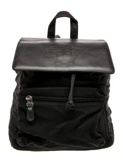 Pre-owned Versace Nylon Backpack In Black