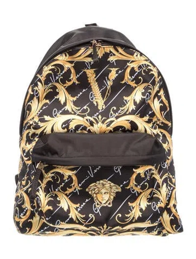 Pre-owned Versace Nylon Backpack In Black/gold