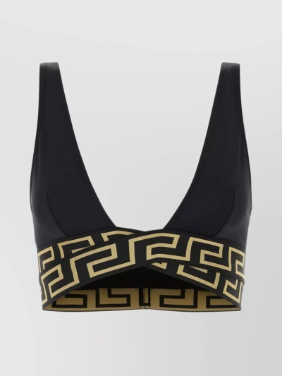 Versace Nylon Bikini Top With Elastic Underband And Racerback Design In Black