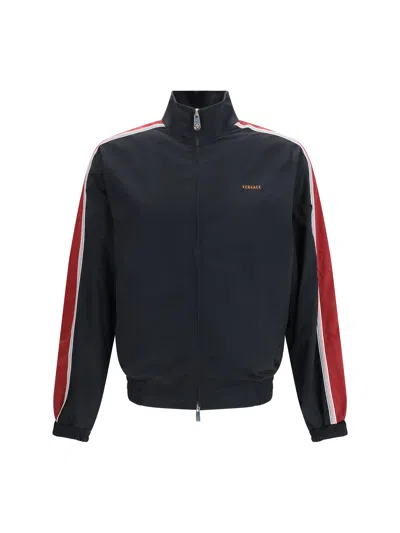 Versace Nylon Blouson With Contrasting Sleeves Jacket In Black