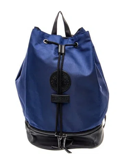 Pre-owned Versace Nylon Bucket Bag In Blue