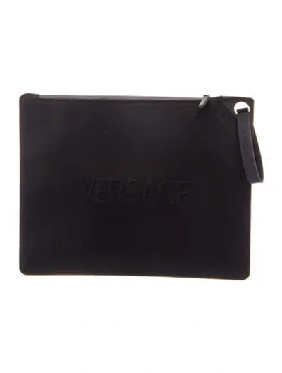 Pre-owned Versace Nylon Clutch In Black