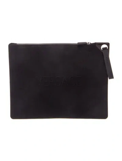 Pre-owned Versace Nylon Clutch In Black