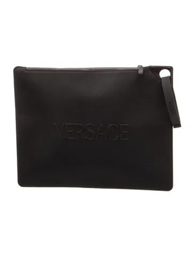 Pre-owned Versace Nylon Clutch In Black