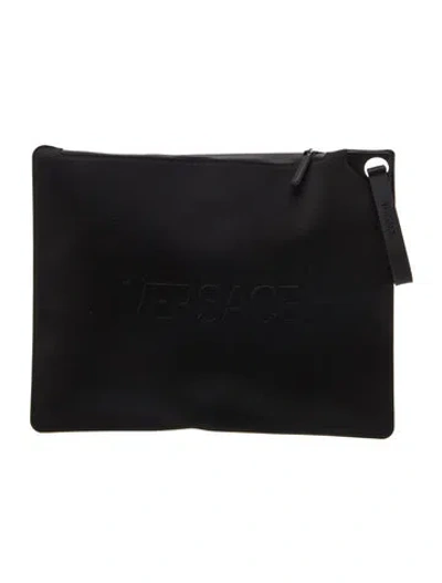 Pre-owned Versace Nylon Clutch In Black