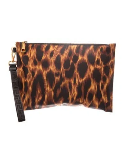 Pre-owned Versace Nylon Clutch W/ Tags In Brown