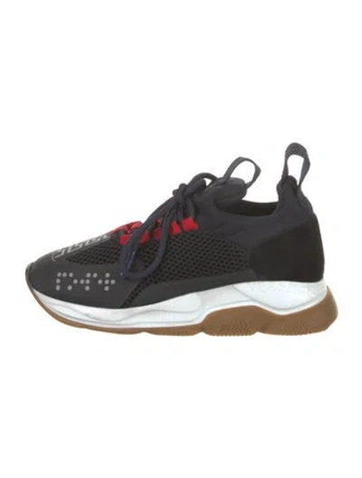 Pre-owned Versace Nylon Colorblock Pattern Chunky Sneakers In Black