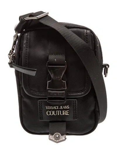 Pre-owned Versace Nylon Crossbody Bag In Black