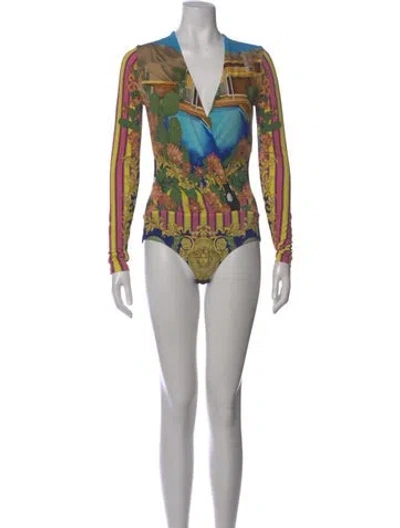 Pre-owned Versace Nylon Graphic Print Bodysuit In Pink