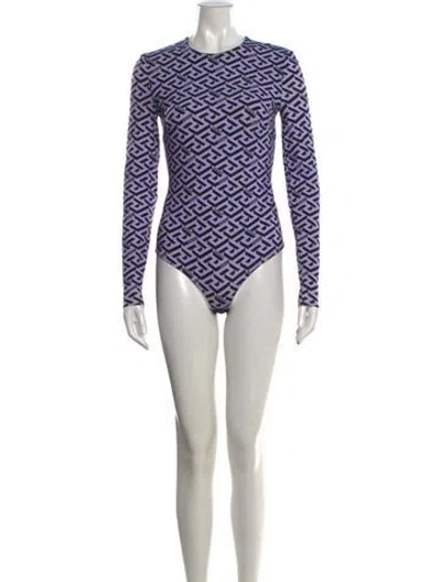 Pre-owned Versace Nylon Graphic Print Bodysuit In Purple