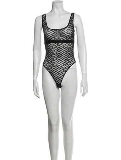 Pre-owned Versace Nylon Graphic Print Bodysuit In White
