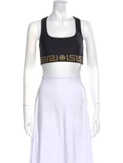 Pre-owned Versace Nylon Graphic Print Sports Bra In Black