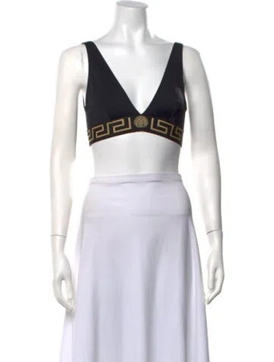 Pre-owned Versace Nylon Graphic Print Sports Bra In Black