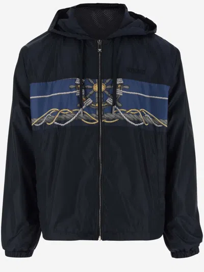 Versace Nylon Jacket With  Nautical Pattern In Blu Navy+oro