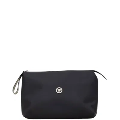 Pre-owned Versace Nylon Leather Clutch Bag () In Black