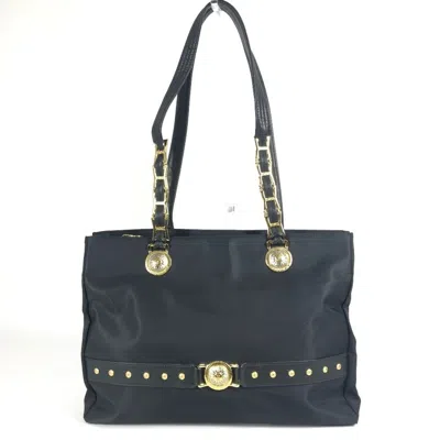 Pre-owned Versace Nylon Leather Shoulder Bag Tote Bag () In Black