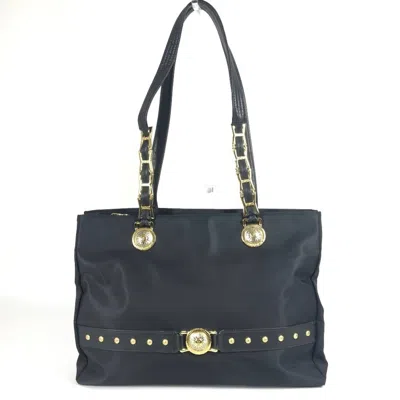 Pre-owned Versace Nylon Leather Shoulder Bag Tote Bag () In Black