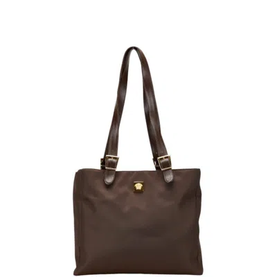 Pre-owned Versace Nylon Leather Tote Bag () In Brown