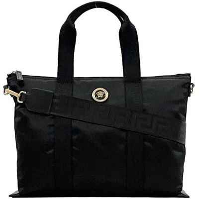 Pre-owned Versace Nylon Leather Tote Bag () In Green