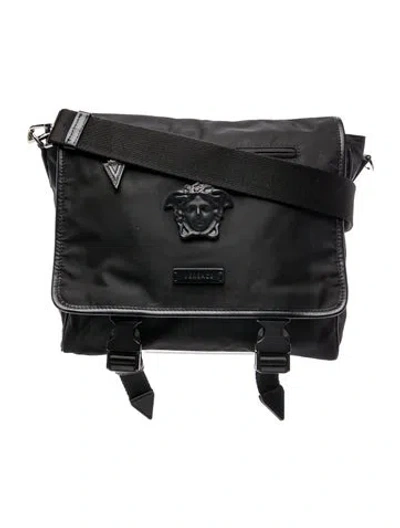 Pre-owned Versace Nylon Messenger Bag In Black