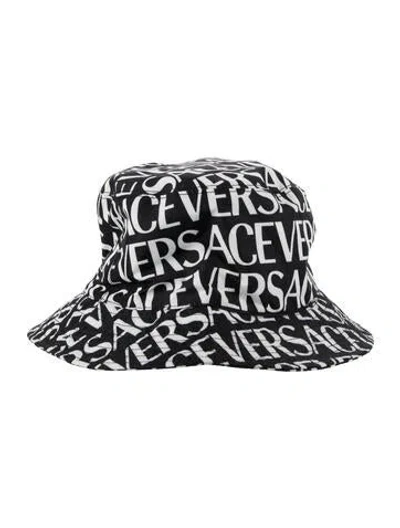 Pre-owned Versace Nylon Pattern Bucket Hat In Black/white