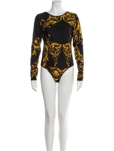 Pre-owned Versace Nylon Patterned Bodysuit In Black/gold