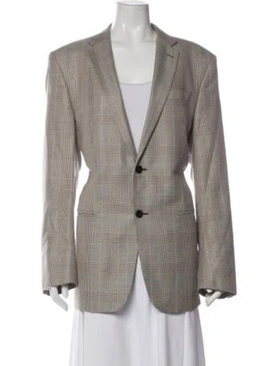 Pre-owned Versace Nylon Plaid Print Blazer In Gray