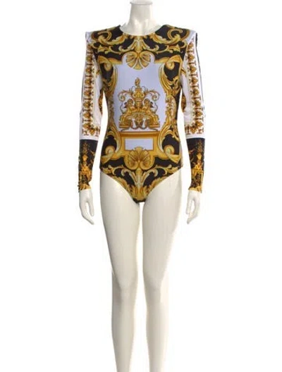 Pre-owned Versace Nylon Printed Bodysuit In Black