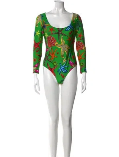 Pre-owned Versace Nylon Printed Bodysuit In Green