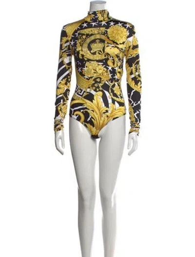 Pre-owned Versace Nylon Printed Bodysuit In Yellow