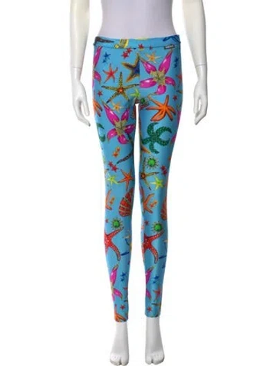 Pre-owned Versace Nylon Skinny Leg Pants In Blue