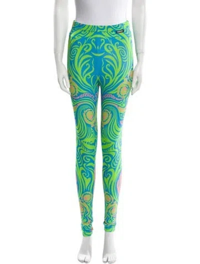 Pre-owned Versace Nylon Skinny Leg Pants In Green