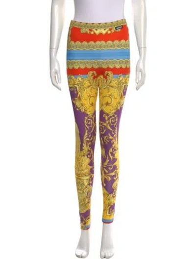 Pre-owned Versace Nylon Skinny Leg Pants In Purple