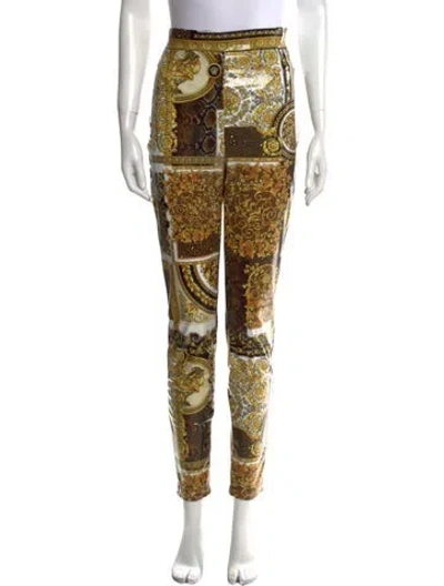 Pre-owned Versace Nylon Skinny Leg Pants In Yellow