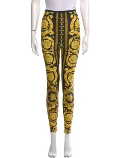 Pre-owned Versace Nylon Skinny Leg Pants In Yellow