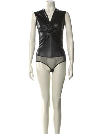 Pre-owned Versace Nylon V-neck Bodysuit W/ Tags In Neutral