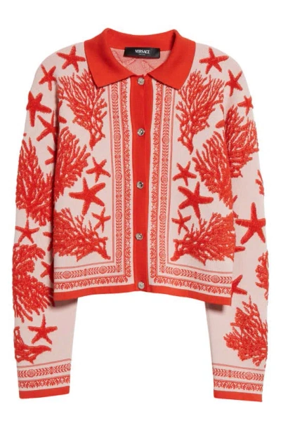 Versace Ocean Jacquard Cardigan In Orange